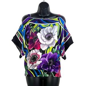 vtg‎ CACHE  Silk Kimono Sleeve Cold Shoulder Top Floral Size M